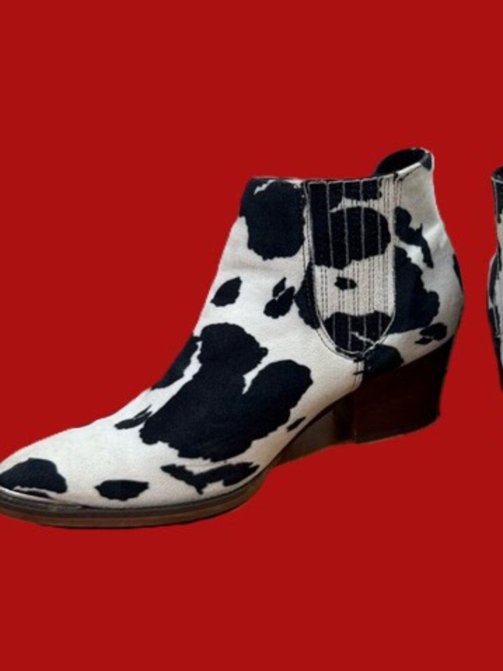 vegan cow print ankle boots bold fashion statement size 7.5